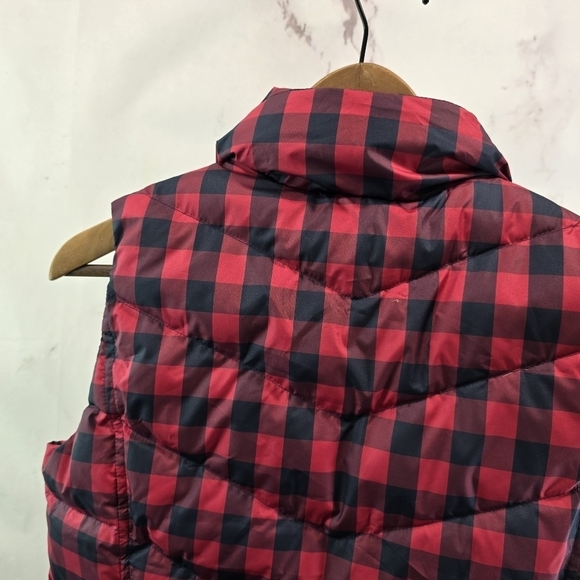 Lands End Vest Women XS Navy Red Buffalo Plaid Down Puffer Insulated Quilt Goose - Picture 6 of 10
